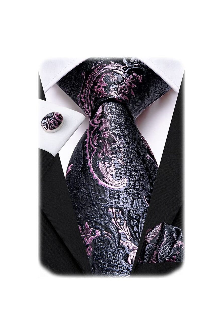 6189 Silk Paisley Ties Necktie Pocket Square Cufflinks Set Foral Tie Sets